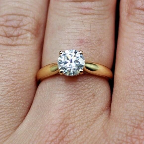 Cathedral Ring 1 Ct Round Moissanite Classic 4 Claws 18k Gold/Sterling Silver 9 - Picture 7 of 10